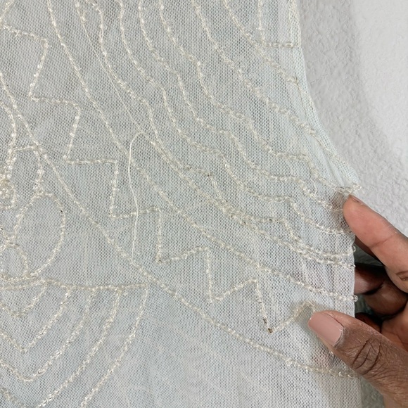 Johnny Was Biya Lace Mesh Maxi Dress Size S Pale Mint Beaded Boho Embroidered - Picture 11 of 12